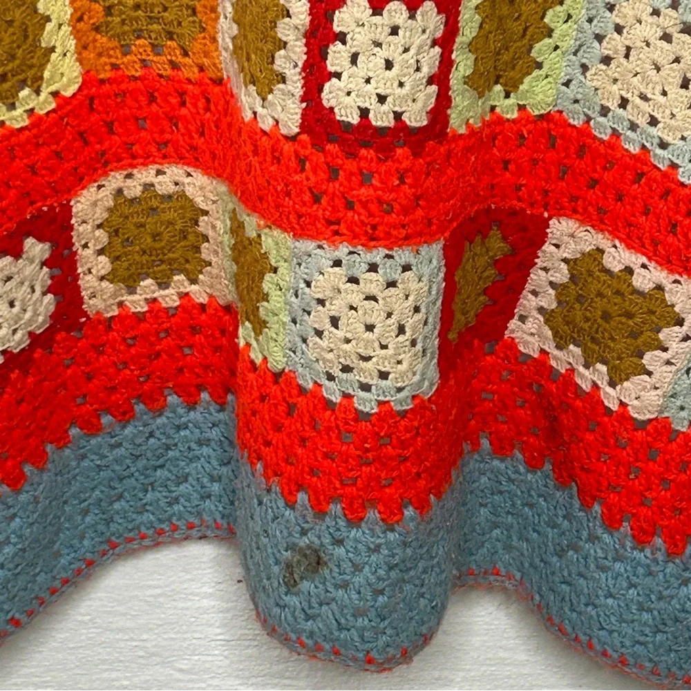 Vintage Colorful Granny Square Crochet Afghan Throw Blanket Multicolor 67 x 42